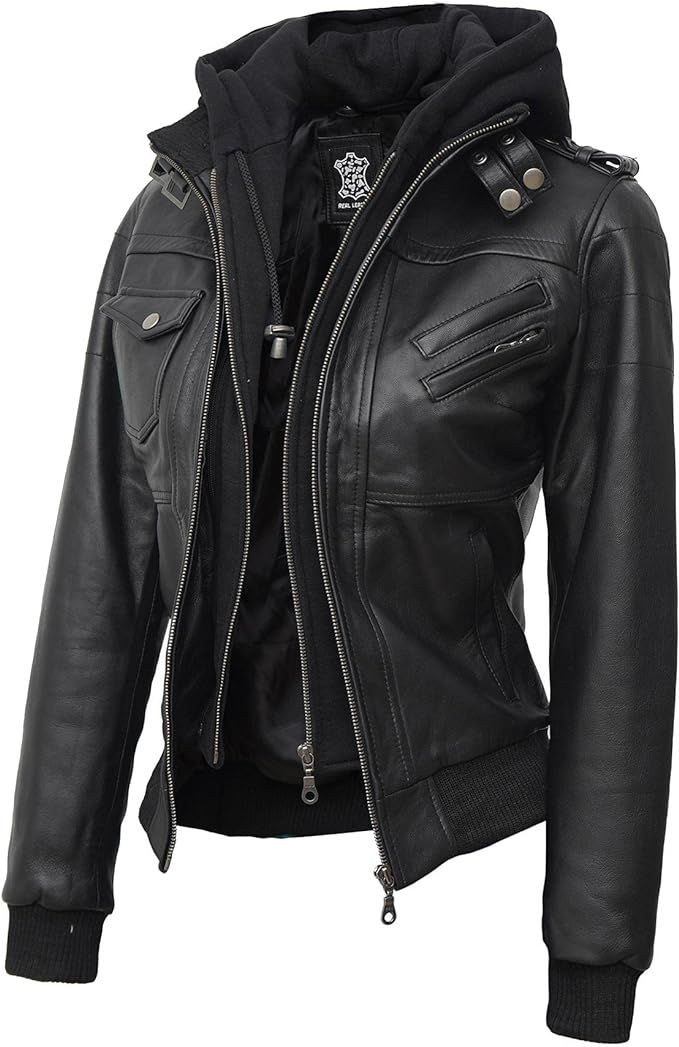 Womens Leather Hoodie jacket