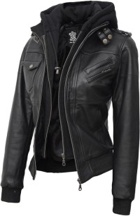 Womens Leather Hoodie jacket