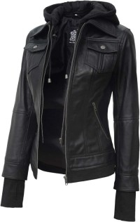 Womens Leather Hoodie jacket