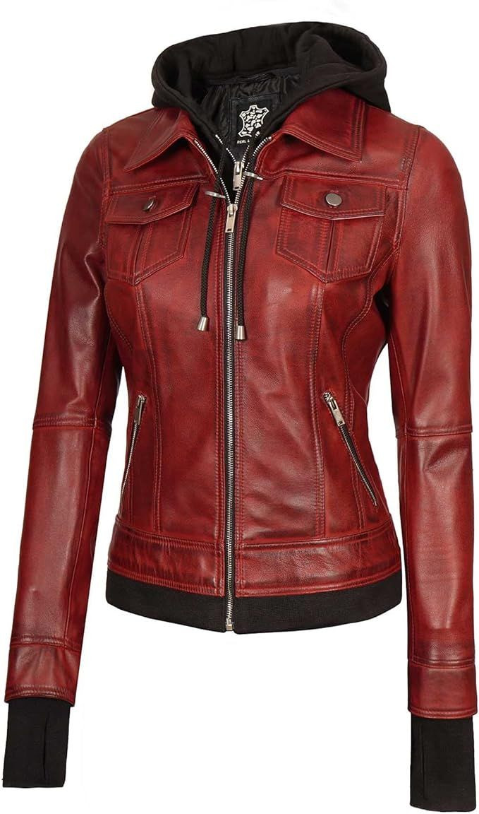 Womens Leather Hoodie jacket